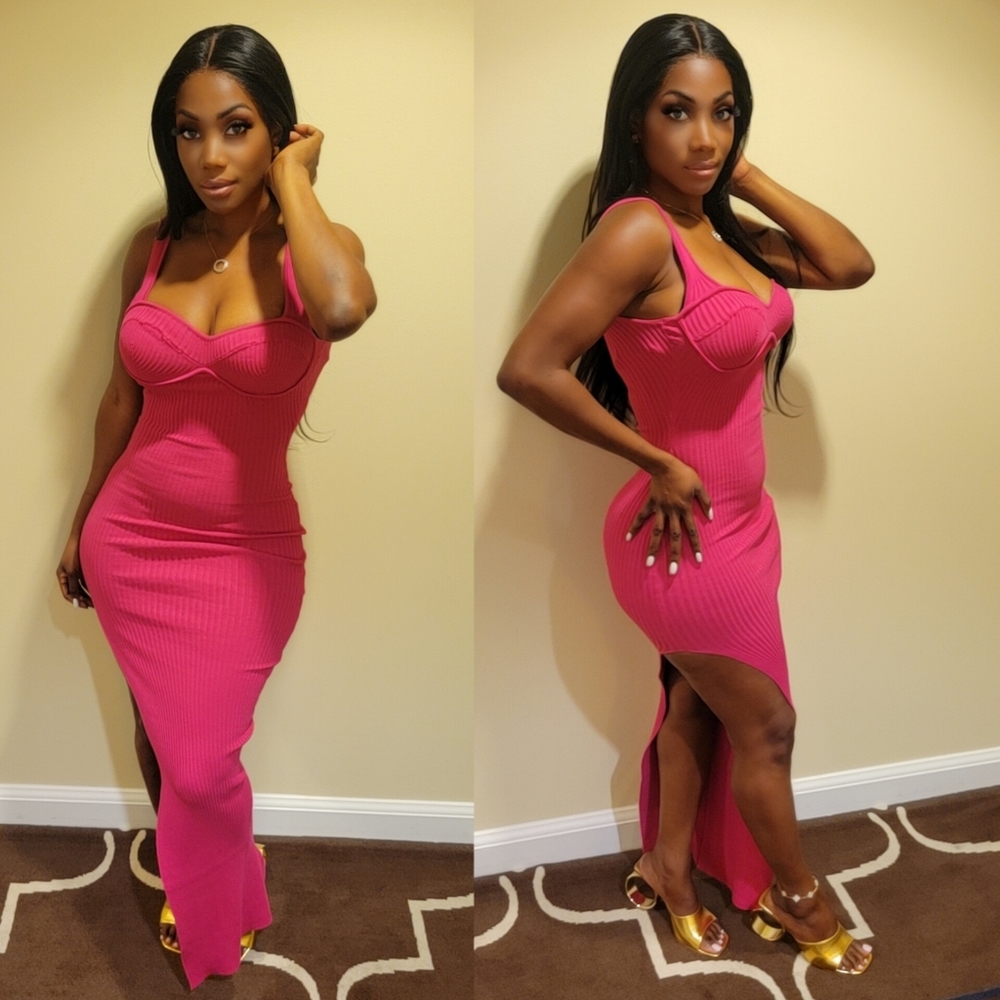 HERA COLLECTION brand New solid pink ribbed side split maxi dress